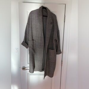 All Saints Black and Gray Herringbone Coat